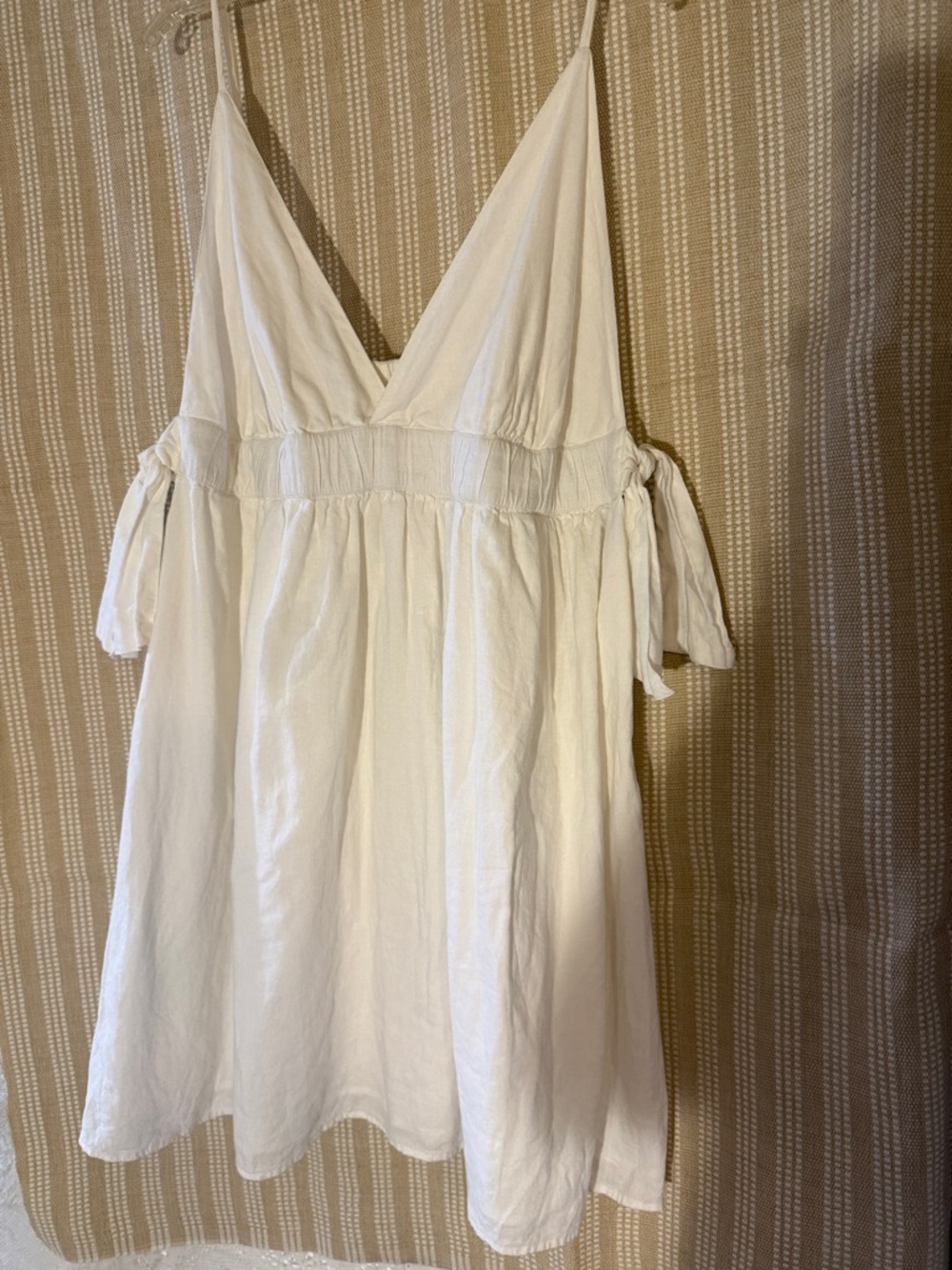 aerie white V-Neck Tie Sleeve Sundress